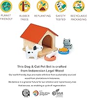 Vista 5 de Mentari Juguetes – Juego de mascotas para perros y gatos – 7 piezas de casa de muñecas de madera accesorios para mascotas con perrera, perro, gato