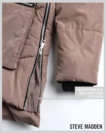 Steve Madden Womens Winter Jacket, Midlength Puffer Parka Coat, Sherpa Hood