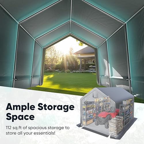 Miniatura 31 de Quictent Refugio de cochera resistente de 6 x 8 pies con ventanas de malla enrollables y marco reforzado, toldo de garaje portátil para Plata Gris
