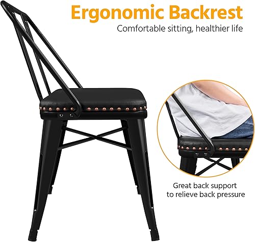 Miniatura 4 de Yaheetech Banco de comedor de granja, banco de metal industrial con asiento tapizado y respaldo extraíble para entrada, jardín, patio trasero, color