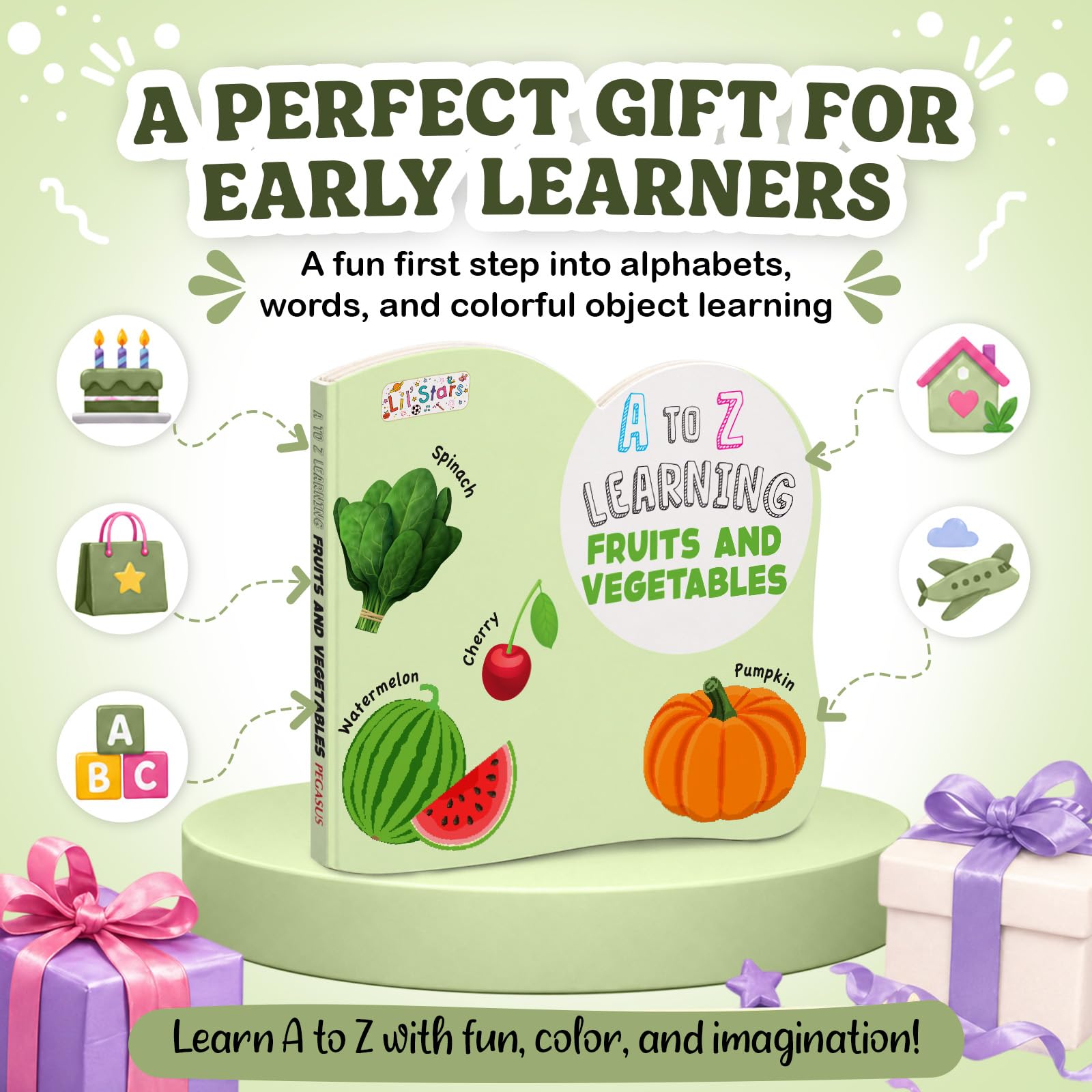 A To Z Fruits and Vegetables Early Learning Board Book for Kids Children 4