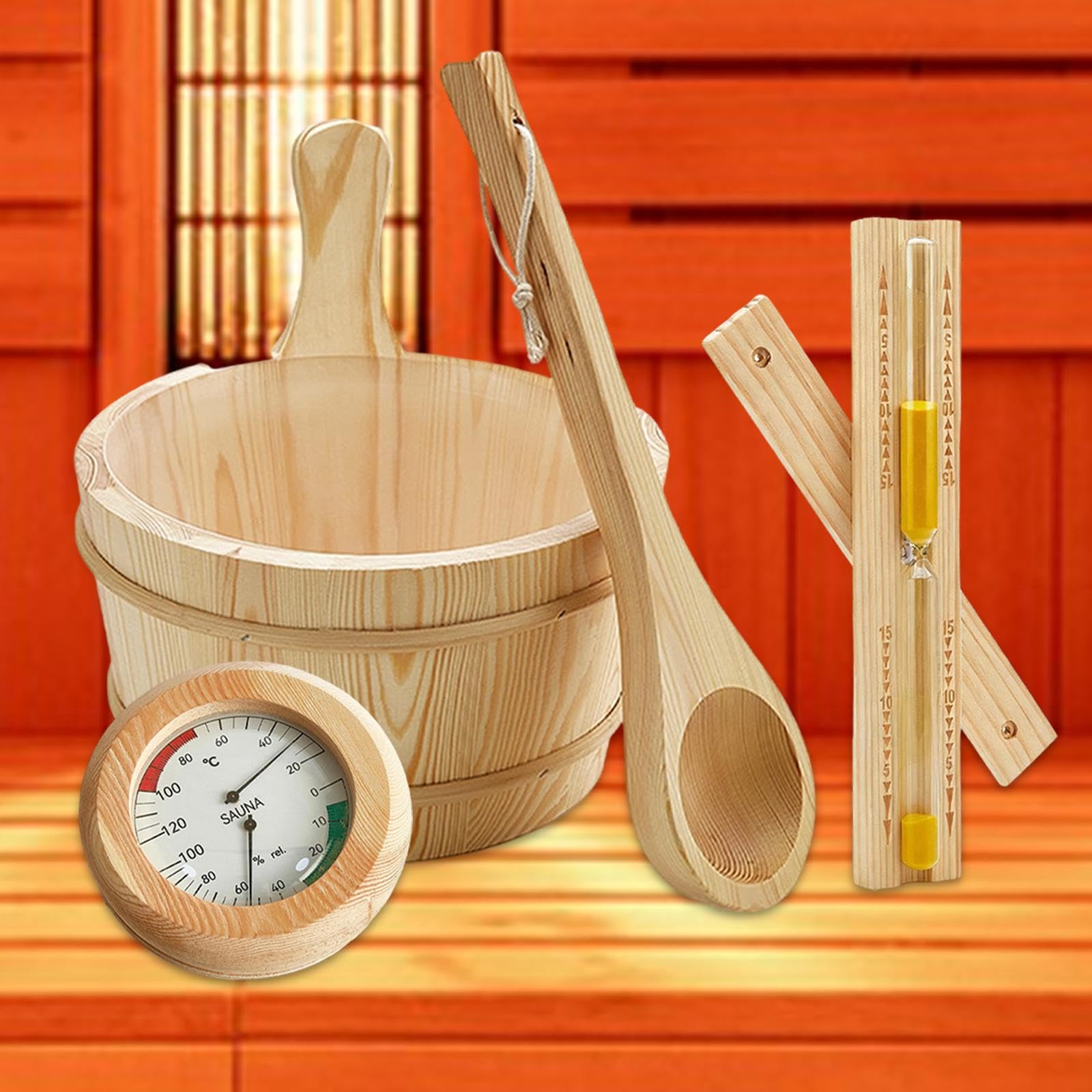 Cubo Sauna Madera Accesorios Portátil Reloj Arena Uso Prolongado Adecuado para Sesiones de Relajación y Sauna en Hogar
