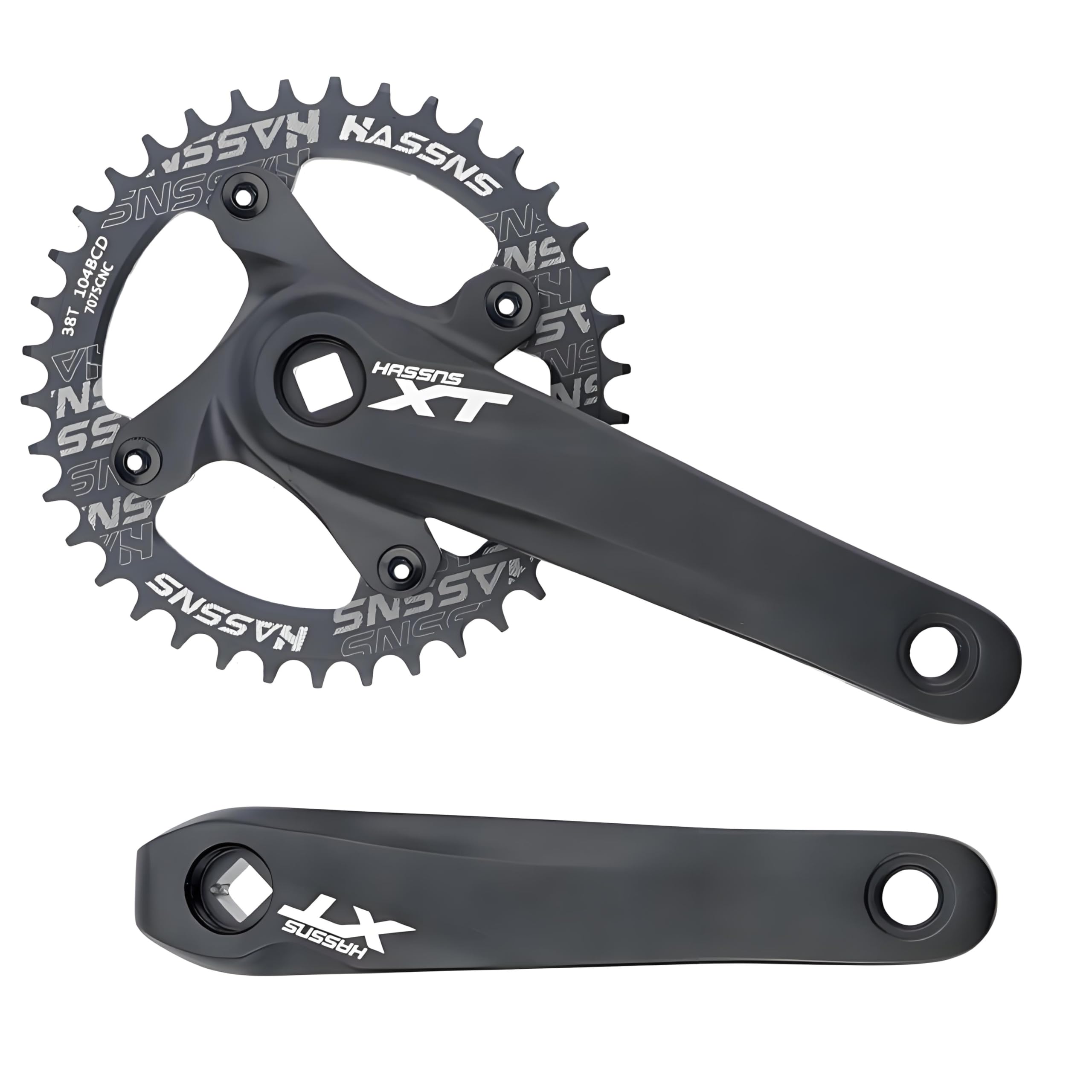 kefeimumu Bike Crankset Aluminium Alloy Square Taper Crank Set for 8/9/10/11 Speeds, Mountain Bike Crankset 170MM Arm 104 BCD 32/34/36/38/40/42T Round Chainring (38T Bike Crankset)