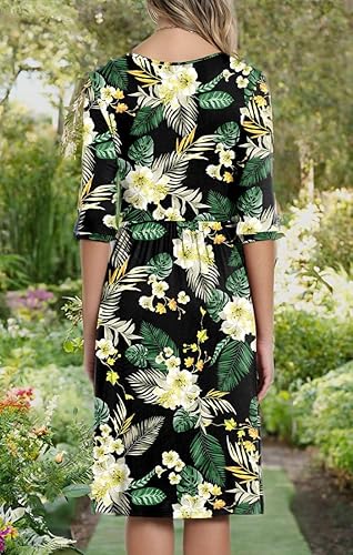 Miniatura 7 de CATHY - Vestido casual 2022 de manga 34 para mujer, es informal, con bolsillos, cintura alta, cuello redondo y de longitud media