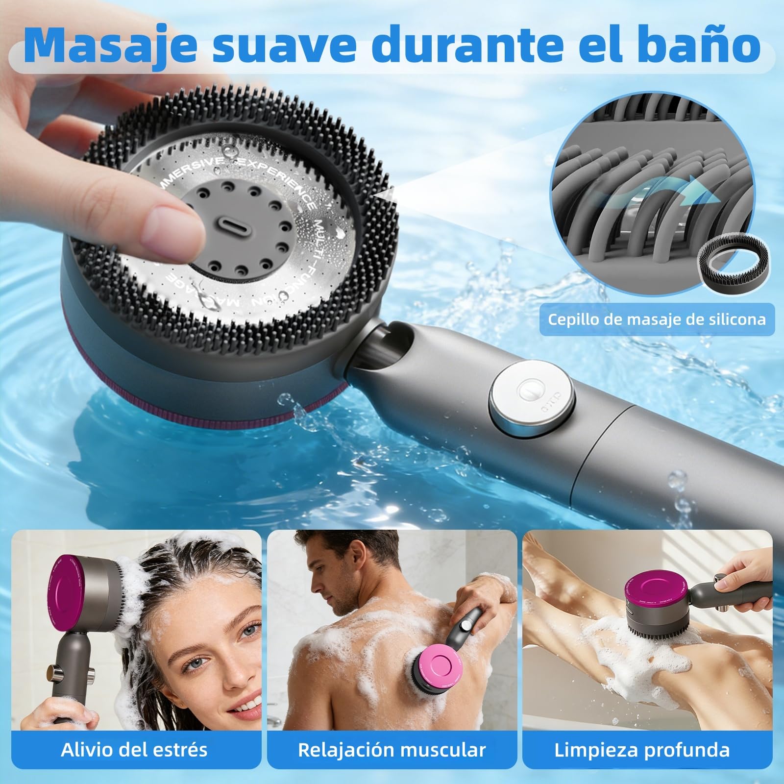 Alcachofa de Ducha con Filtro, Alcachofa Ducha de Alta Presión,Ducha Antical con Manguera de 1.5M,Soporte,Filtro*5,Alcachofas con 4 Modos,Modelo que Ahorra Agua para Agua Dura con OFF/ON — view 7