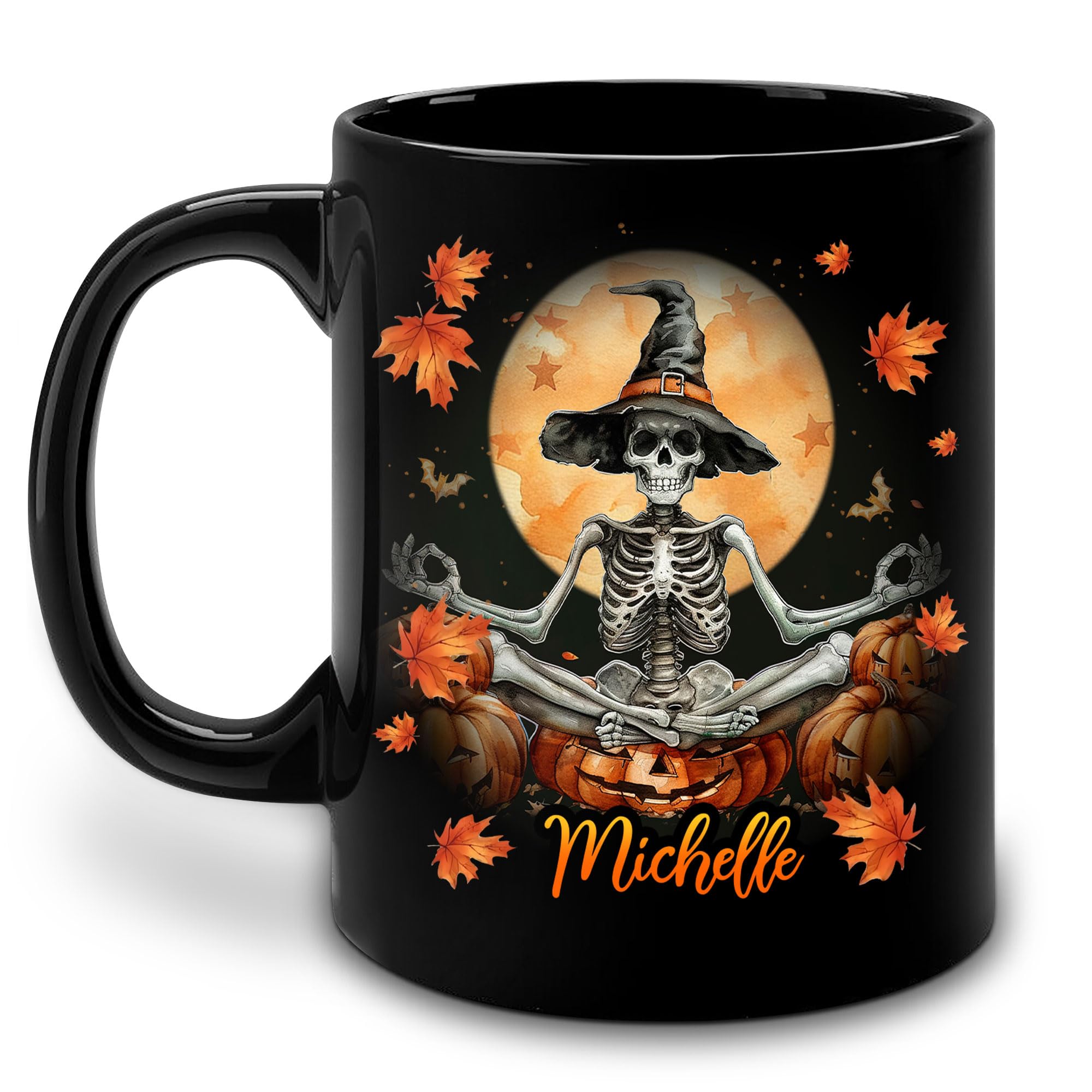 Hyturtle Personalized Halloween Skull Mug - Skeleton Gift For Women Lover - Gothic Skull Lover Gift For Her - Spooky Season Skeleton Decor For Fall Halloween - Coffee Name Cup Ceramic Mug 11 oz 15 oz