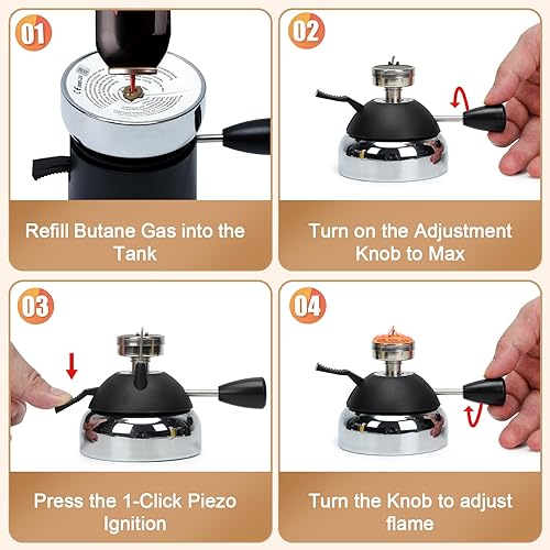 Miniatura 5 de BLUEFIRE Mini quemador de butano para mesa de café, sifón, sifón, soporte de horno y estante de montaje, cabezal de antorcha de cerámica a prueba de