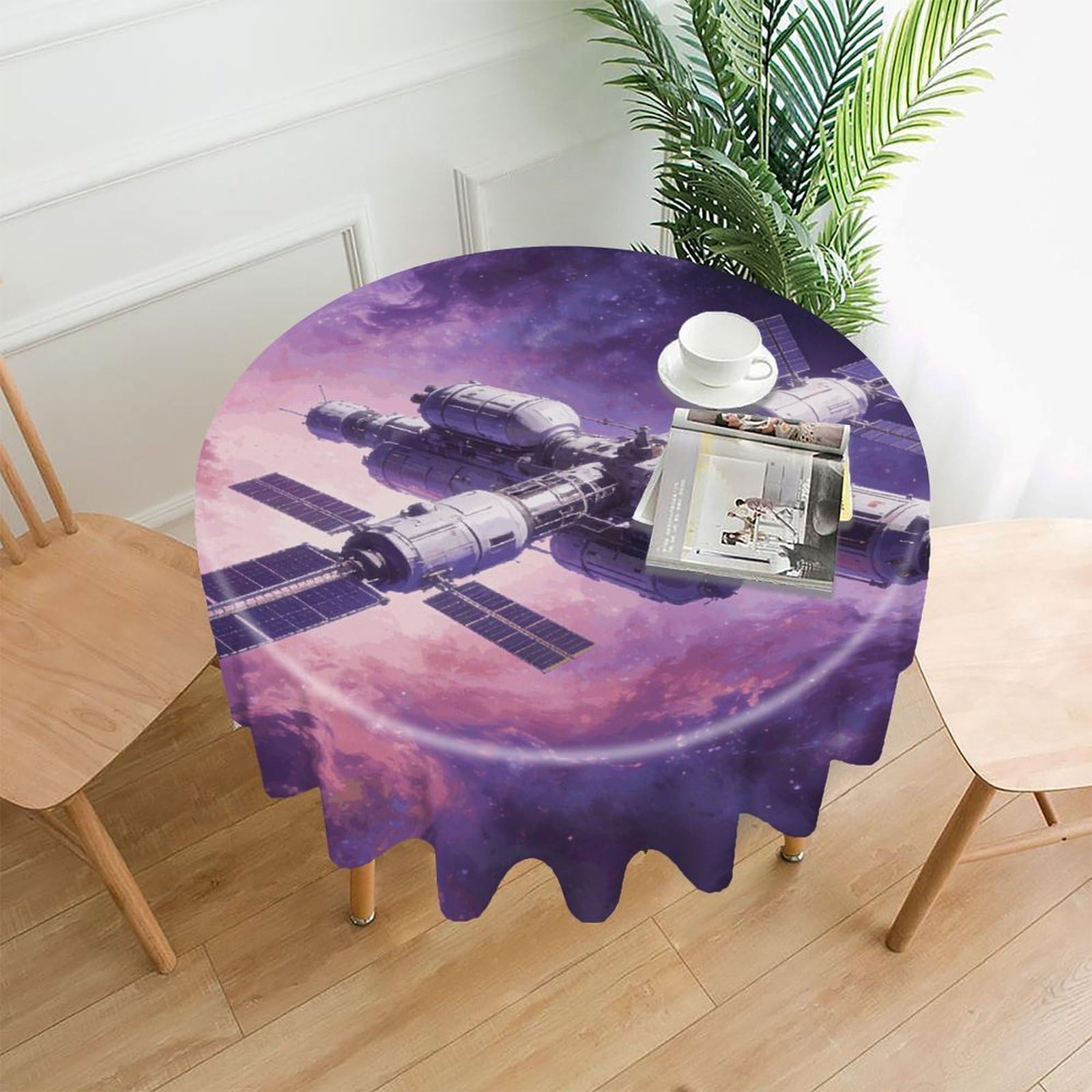 LDGSUPH Space Round Tablecloth Cover Washable Luxurious Fabric Table Cover Decor Wrinkle Free Fashion Round Table Cloth for Home Dining Kitchen Party 60 in