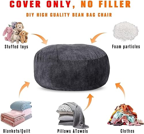 Miniatura 6 de kgitpve Funda para puf (sin relleno, solo funda) para puf de terciopelo fotovoltaico, grande, redondo, cómodo, puff para cama (4 pies, negro)