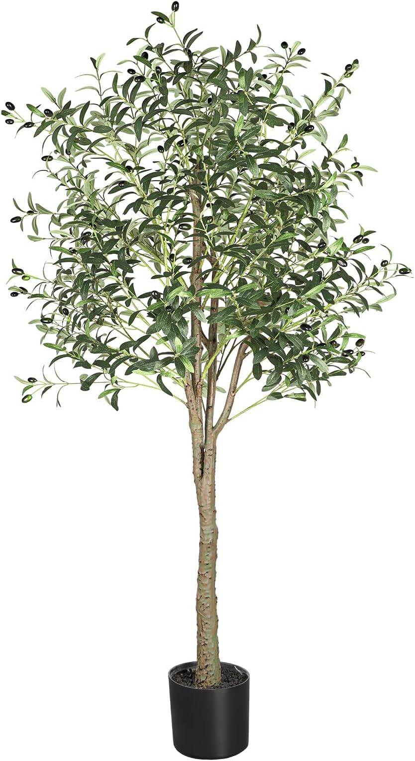 YOLEO 6FT Artificial Olive Tree Faux Silk Olive Plant with Lifelike Leaves Fake Tree for Home Office Indoor Decor (Style 2)
