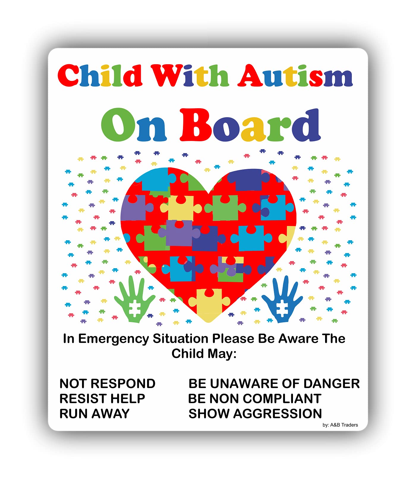 Buy A&B Traders' Autism Awareness Sticker Child with Autism On Board