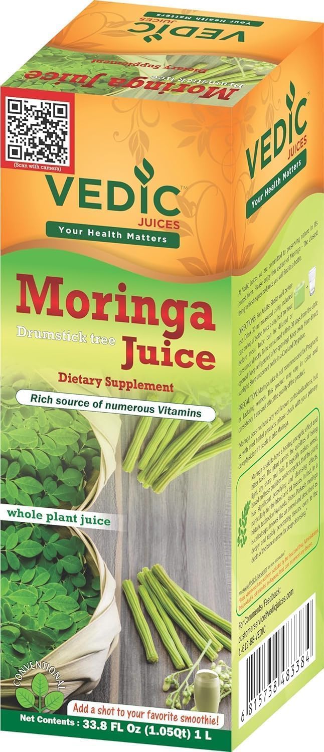 Vedic Moringa Juice - 100% Pure Natural Moringa Drink (500ml) - Packed with Vitamins, Iron, Calcium, Potassium, Supports Digestion, Improve Immunity & Hydration