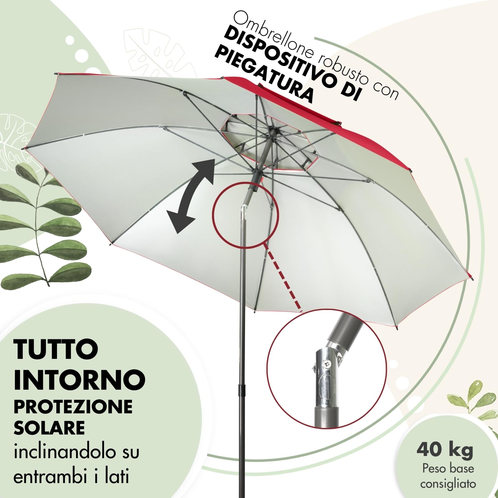 Doppler - Ombrellone, 200 cm, ombrellone stabile da spiaggia, a prova di vento, ombrellone da spiaggia, pieghevole, impermeabile