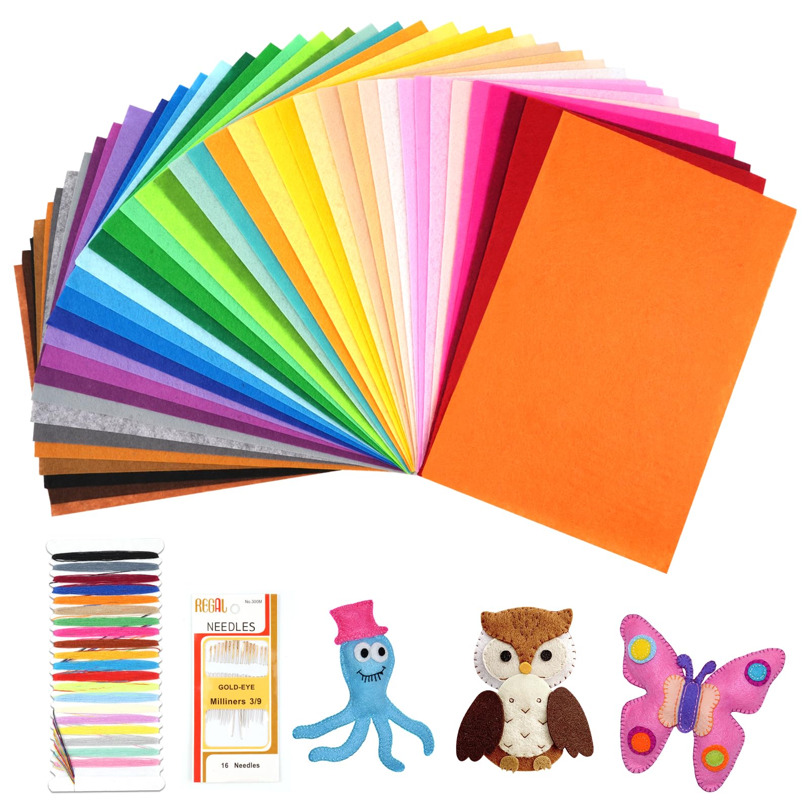 Maxmoc 40 Farben Bastelfilz, 20 x 30 cm Filzstoff, Polyester Felt Fabric Filzplatten mit Bunter Stickgarn und Nähnadel, Farbig Filz Blätter zum DIY Handwerk Nähen Projekte Manual Decoration