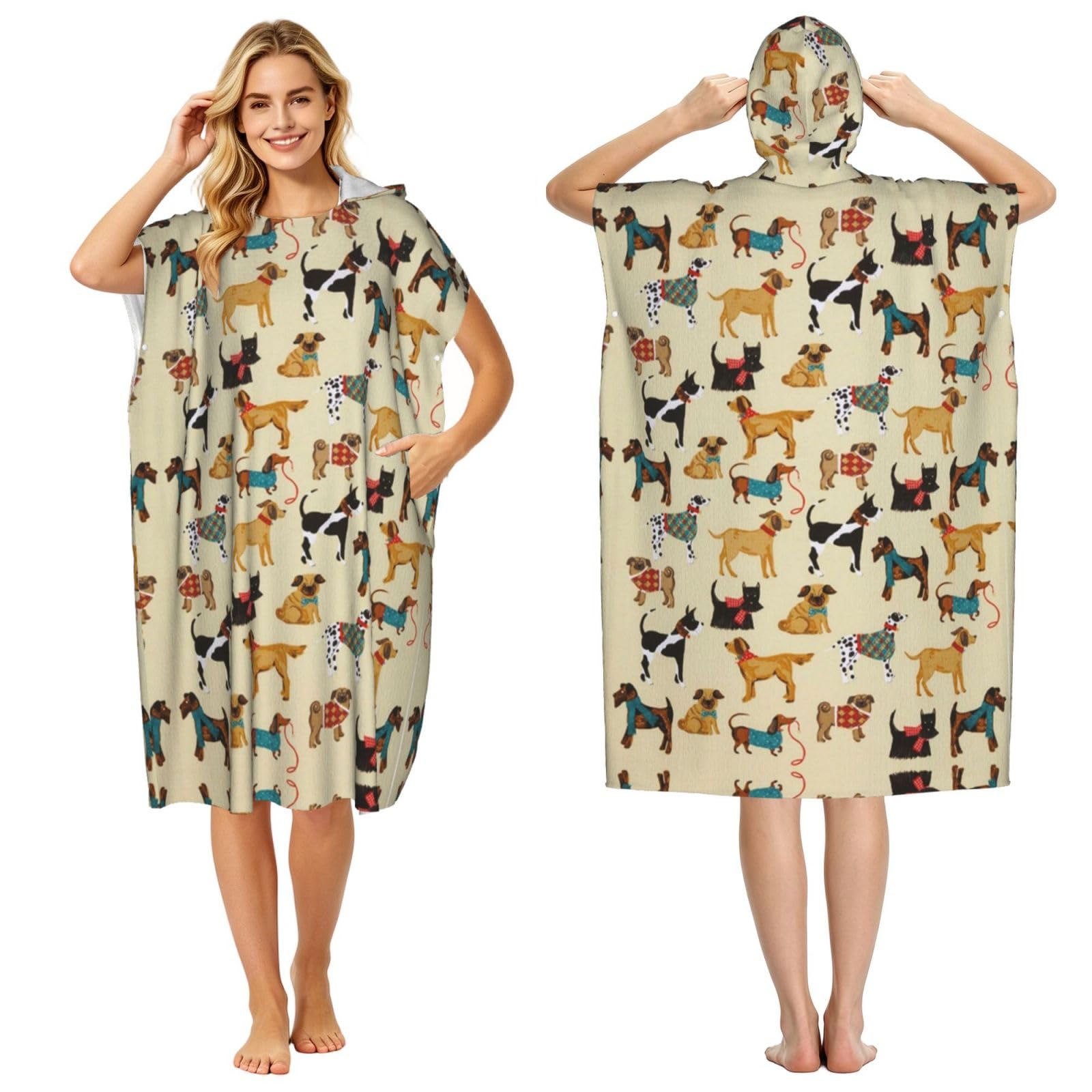 Poncho de surf pour adulte à imprimé chiens vêtement de change de plage