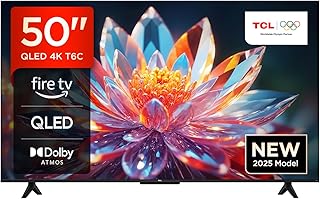 TCL 50T6C Fire TV 50 Pouces QLED 4K UHD Smart TV, HDR (Multi-Format), Dolby Atmos, Motion Clarity, Game Master, vocale Alexa