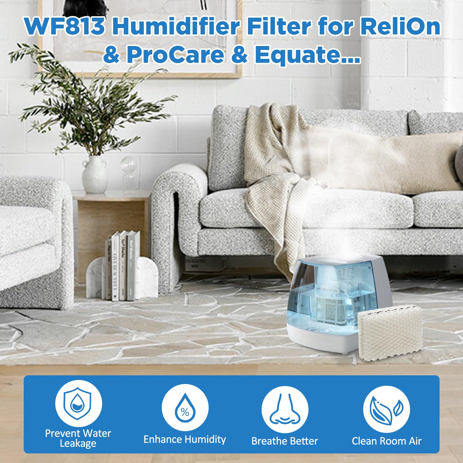 Freeboy Wf813 Eqwf813 - Filtros humidificadores de repuesto para Equate Eqwf813 Eq-2119-Ul; Relion Rcm832 Rcm-832n; Procare Pcwf813; Protec Wf813 Filtro de repuesto para humidificador (paquete de 4)