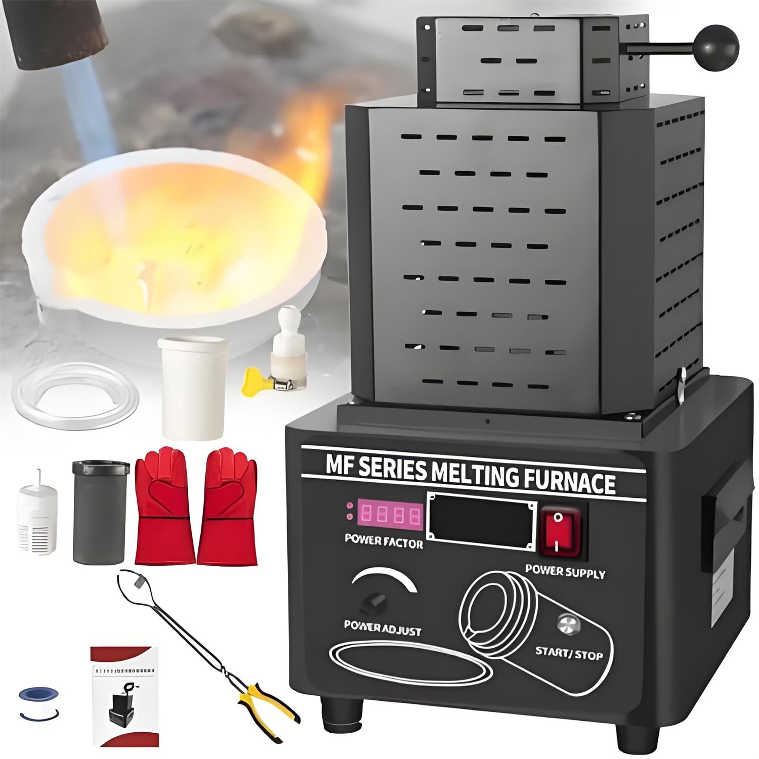 Electric Gold Melting Furnace 5000W Medium Frequency Induction Metal Smelting Machine, 1600℃ /2912℉ Digital Metal Smelting Machine, Smelting Time 3-5 Minutes, Smelting Furnace (Black 3KG)