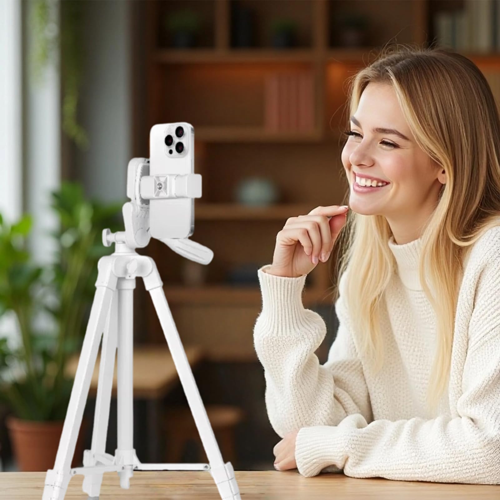 Amazon | カコトパ 白い軽量スマホ三脚 高さ5段階伸縮42-146cm 360度