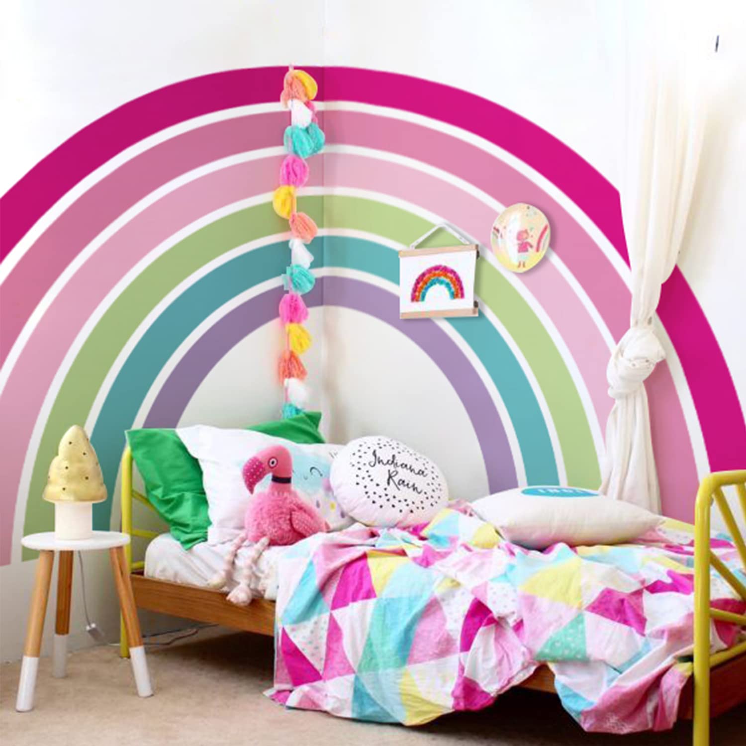 funlifeLarge Watercolor Vinyl Rainbow Wall Mural, Seamless Peel and Stick Pink Rainbow Wall Sticker for Nursery Baby Girl Kids Bedroom Living Room Decor, 87.4"x43.3"