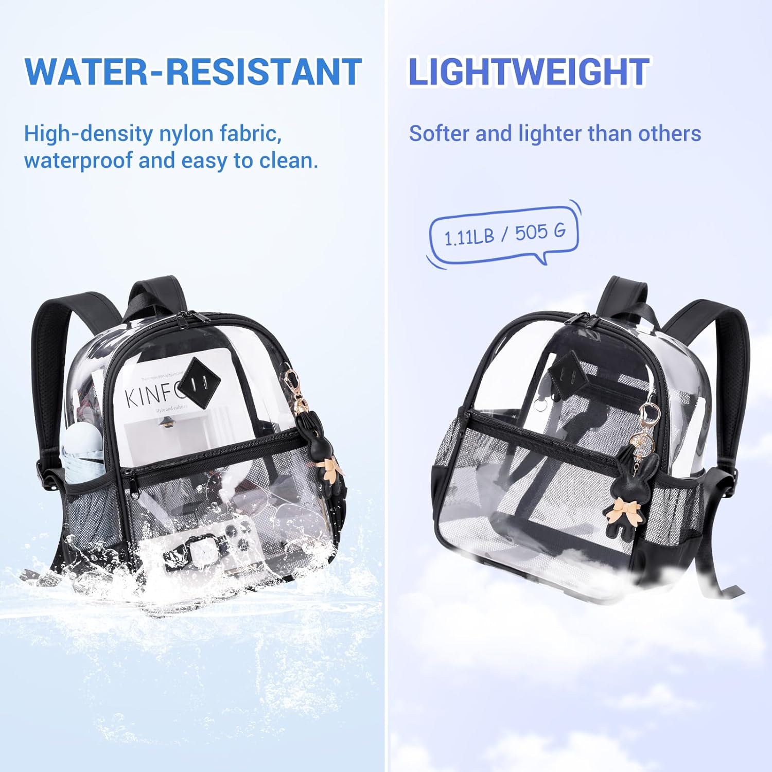 Clear Backpack for Stadium Events Approved 12×6×12, Thick TPU Mini Clear Bag with Front Pocket for Concert Sport Events Work Travel, Black Transparent - Image 8