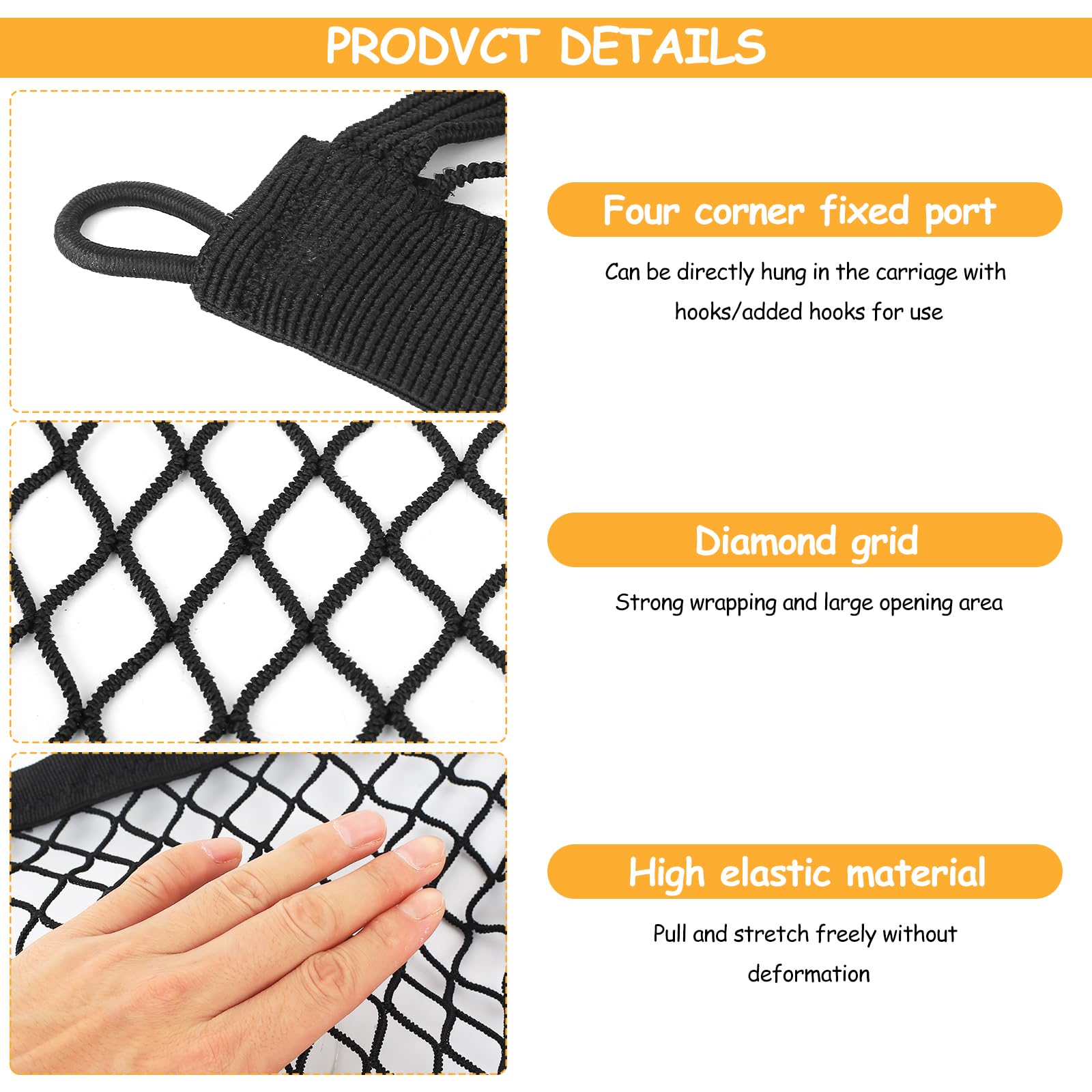 Takone net voor fietsmand achter – Elastisch bagagenet 30x30 cm met 4 haken – Voor fiets, e-bike en motorfiets