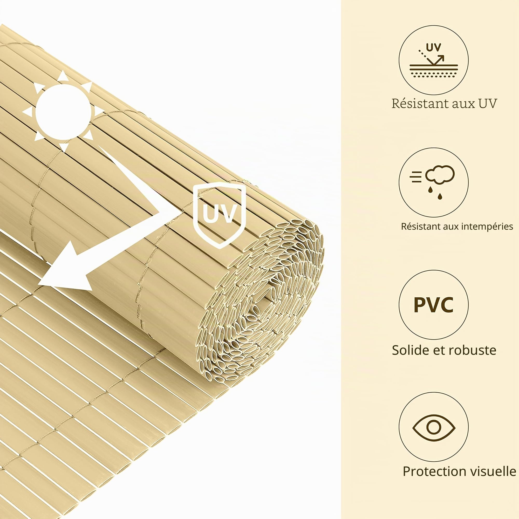 Ribelli Écran de confidentialité en PVC, Pare-Brise, Protection pour Balcon, Couleur:Bambou, Longueur :5 mètres, Altitude:90 cm