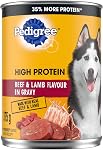 PEDIGREE HIGH PROTEIN Adult Soft Wet Dog Food, Real Meat, Beef & Lamb Flavour in Gravy, 12x 375g (13 oz) Cans