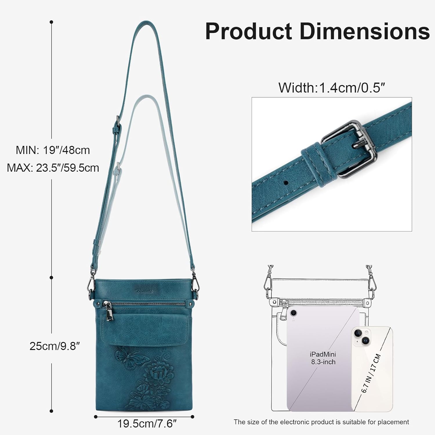Small Crossbody Purse for Women, Vegan Leather Multi Pocket Bag with Adjustable Strap Embossed Travel Shoulder Bag - Image 3