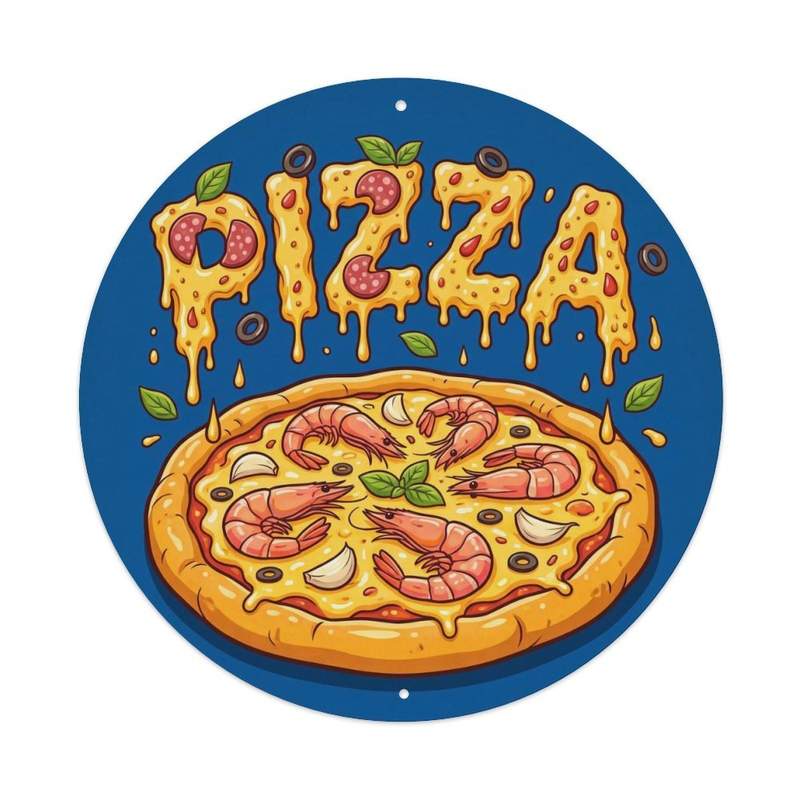Cwbufd Vintage Style Vintage Pizza Slice Prawn Garlic Vintage Metal Tin Sign Plaque Wall Decor For Cafe, Club Bar, Office, Garden Metal Poster 8X8inch