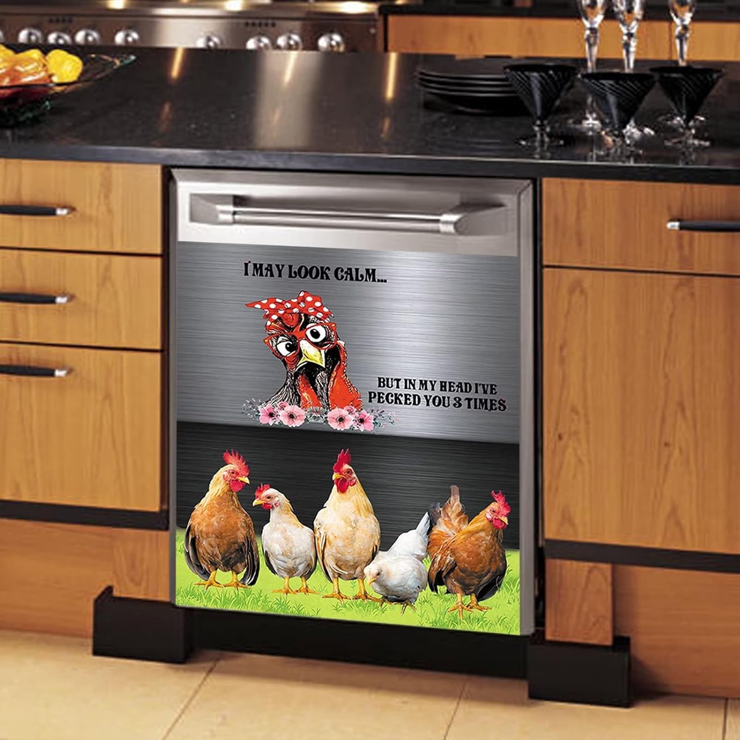 Chicken Dishwasher Magnetic Decoration Farmhouse Magnet Cover - I May Look Clam But In My Head I've Pecked You 3 Times,Rooster Dishwasher Covers for The Front Door,Farm Funny Sticker 23"x26"