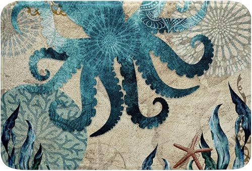 Vista 93 de Erosebridal Alfombras de baño azul marino para decoración de ducha, tapete de baño retro teñido anudado, tapete de puerta de vellón de acuarela