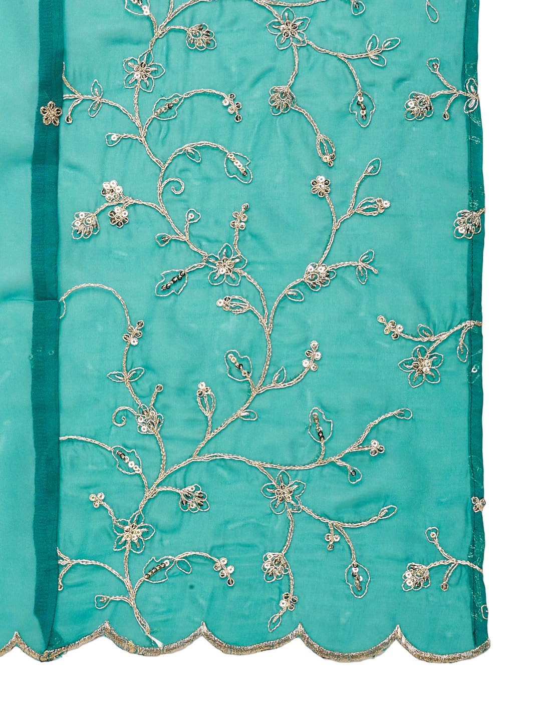 MOKOSH Women Silk Embroidered Rama Anarkali Kurta Pant And Dupatta Set-471-03-S - Image 7 thumbnail