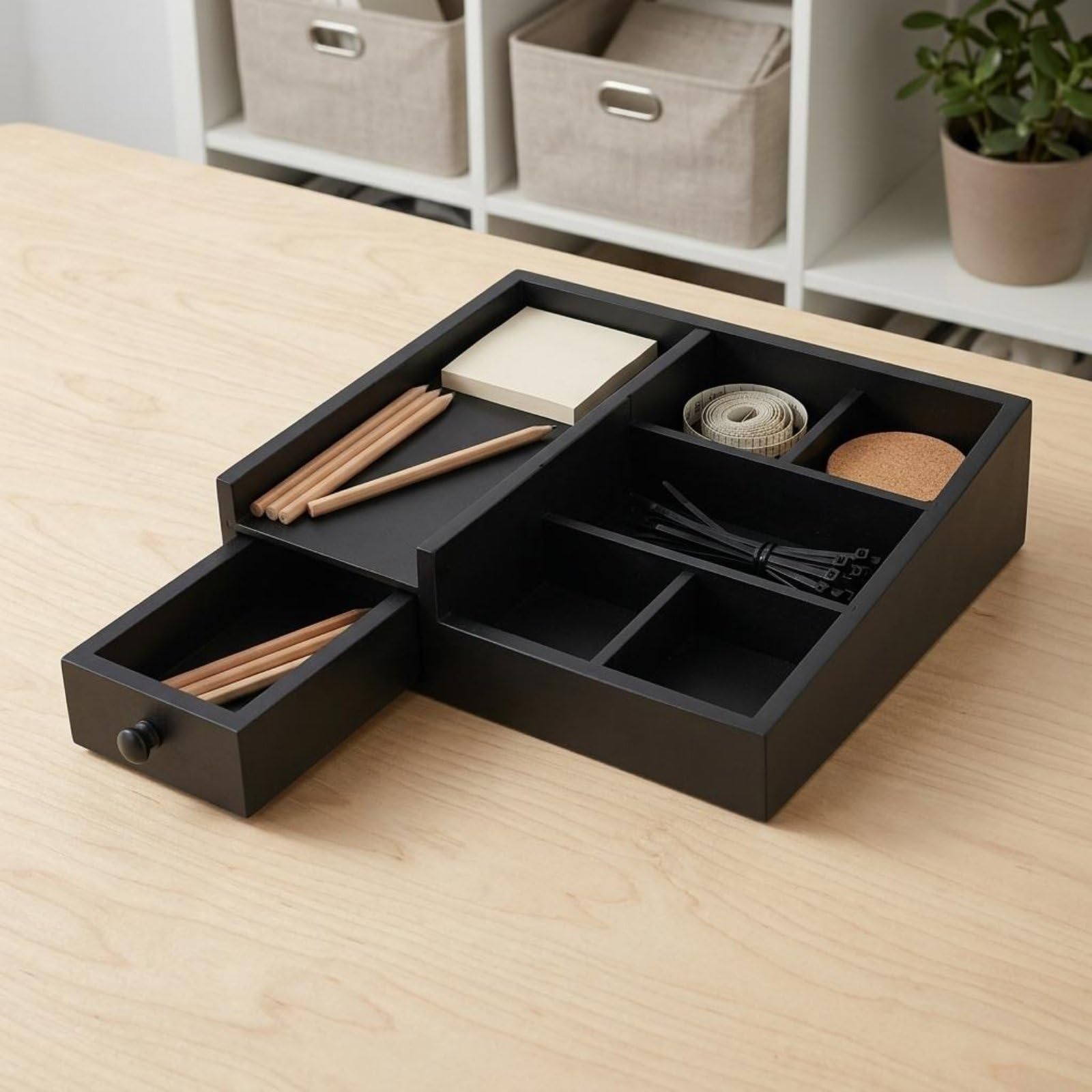 Schreibtisch Organizer Tablett Desktop Organizer Ablage Utensilienhalter Aufbewahrungsschale Schublade aus Kiefernholz für Stifte Bürsten Schmuck für Büro Schminkkommode Bad Nachttisch