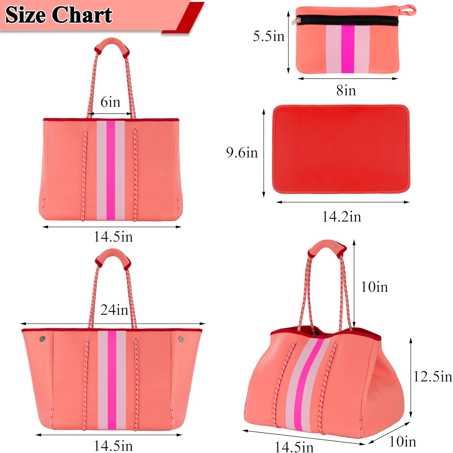 Neoprene Bag Large Multipurpose Beach Bag Neoprene Tote Bag Stylish Gym Women Shoulder Bag With Small Purse - Image 5