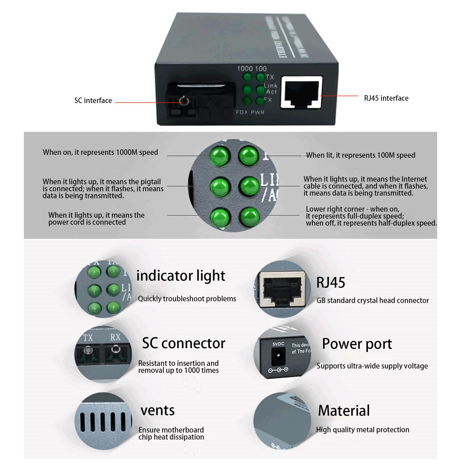 Générique Convertitore fibra Ethernet - Coppia monomodale Fast Ethernet | con modulo LC a rilevamento automatico e collegamento dati ottico stabile | Convertitore multimediale per un'estensione