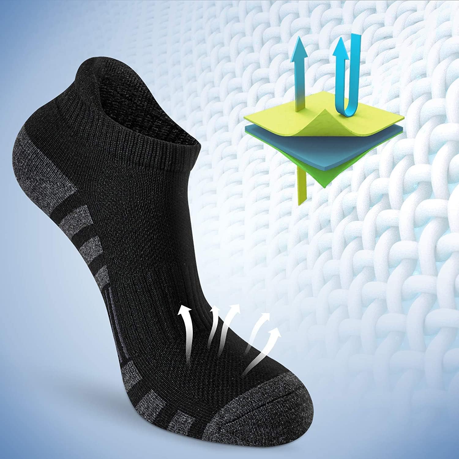 Men's and Women's Athletic Ankle Socks, No Show Low Cut Sports Socks for Running, 6 Pairs,9-12,Black - Image 5