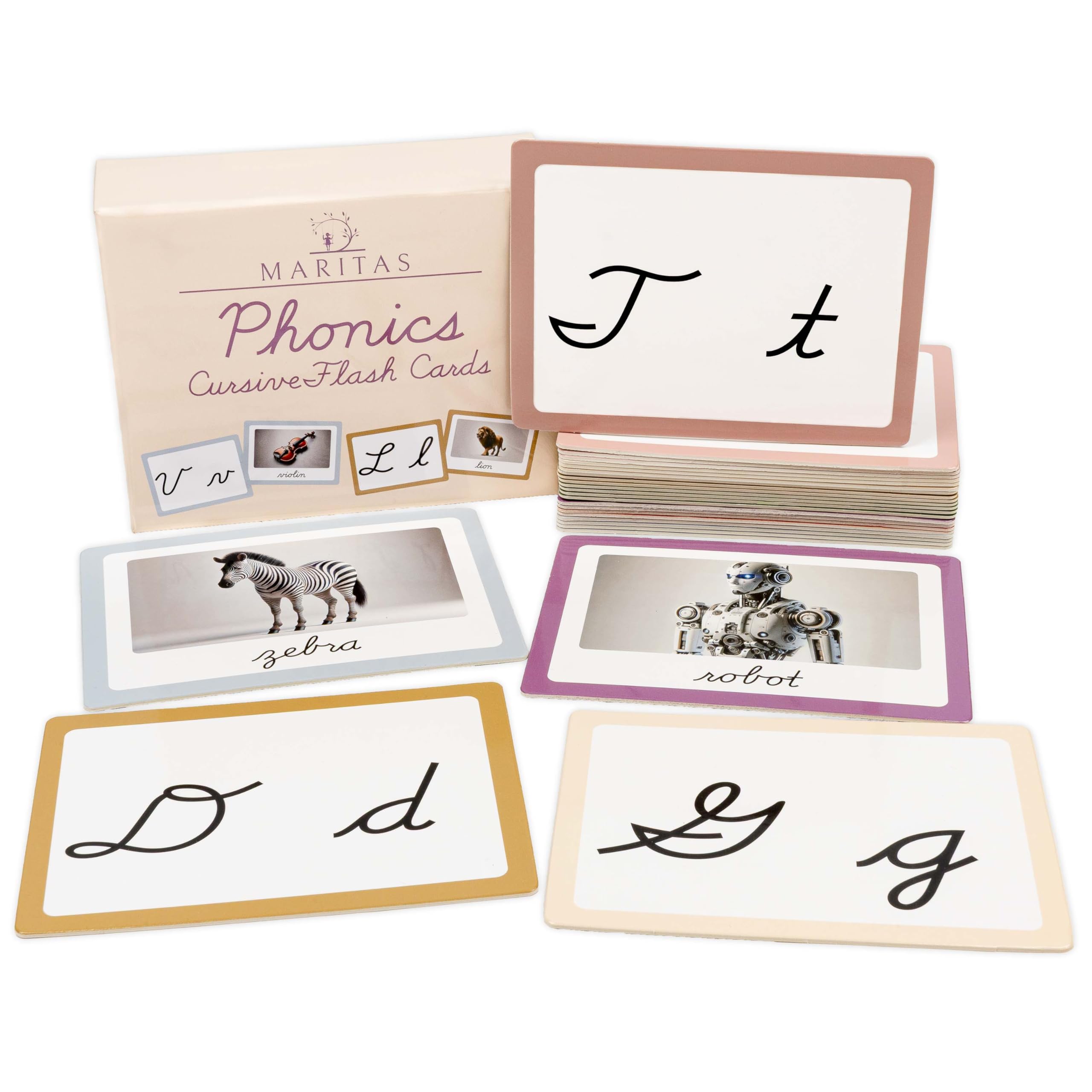 Phonics Cursive Alphabet Flash Cards by Maritas - Durable, Thick & Vibrant - A Must-Have for Preschool, Homeschool & Classroom Learning -Ages 3+