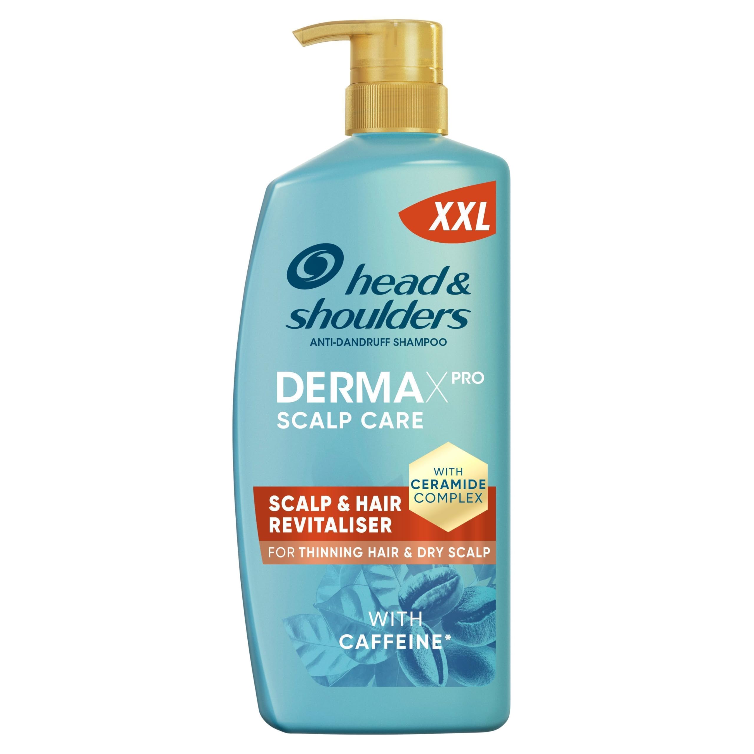 Head & Shoulders DermaXPro Revitaliser Anti-Schuppen Shampoo 800ml mit Koffein und Ceramid-Komplex. Befeuchtet trockene Kopfhaut und dünner werdendes Haar und hilft, die Hautbarriere zu stärken