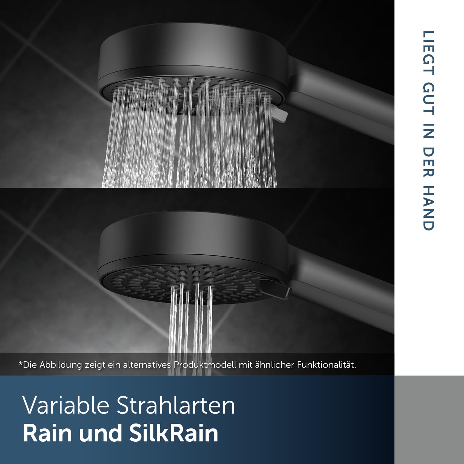 Ideal Standard Alero RENO Duschset mit 640 mm Brausestange – Schwarz Matt | Wassersparende Brausekombination mit 640 mm Stange, Brause mit zwei Strahlarten, Idealflex-Duschschlauch 1750 mm, BE178XG