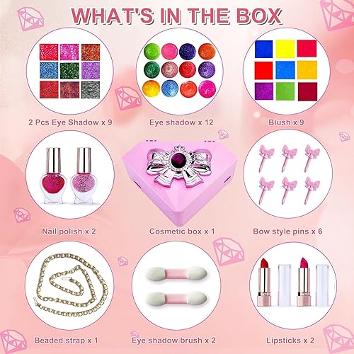 Miniatura 2 de Kit de maquillaje infantil para niña, 47 piezas, cosméticos reales lavables con caja de música LED, juego de maquillaje seguro y no tóxico, para