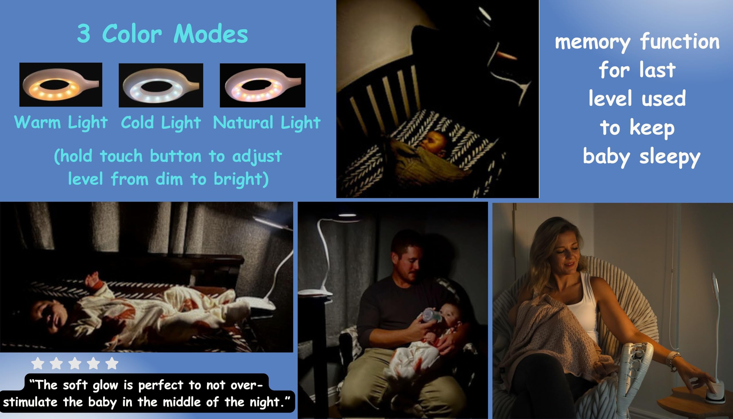 CAYCON Portable LED Clip On Night Light for Babies, Kids & Adults – Dimmable, Rechargeable, 3-Colors for Nursery, Desk, Crib, Diapers, Reading, Feeding, Bedroom, Office, Task, Car, Music, Travel, Gift