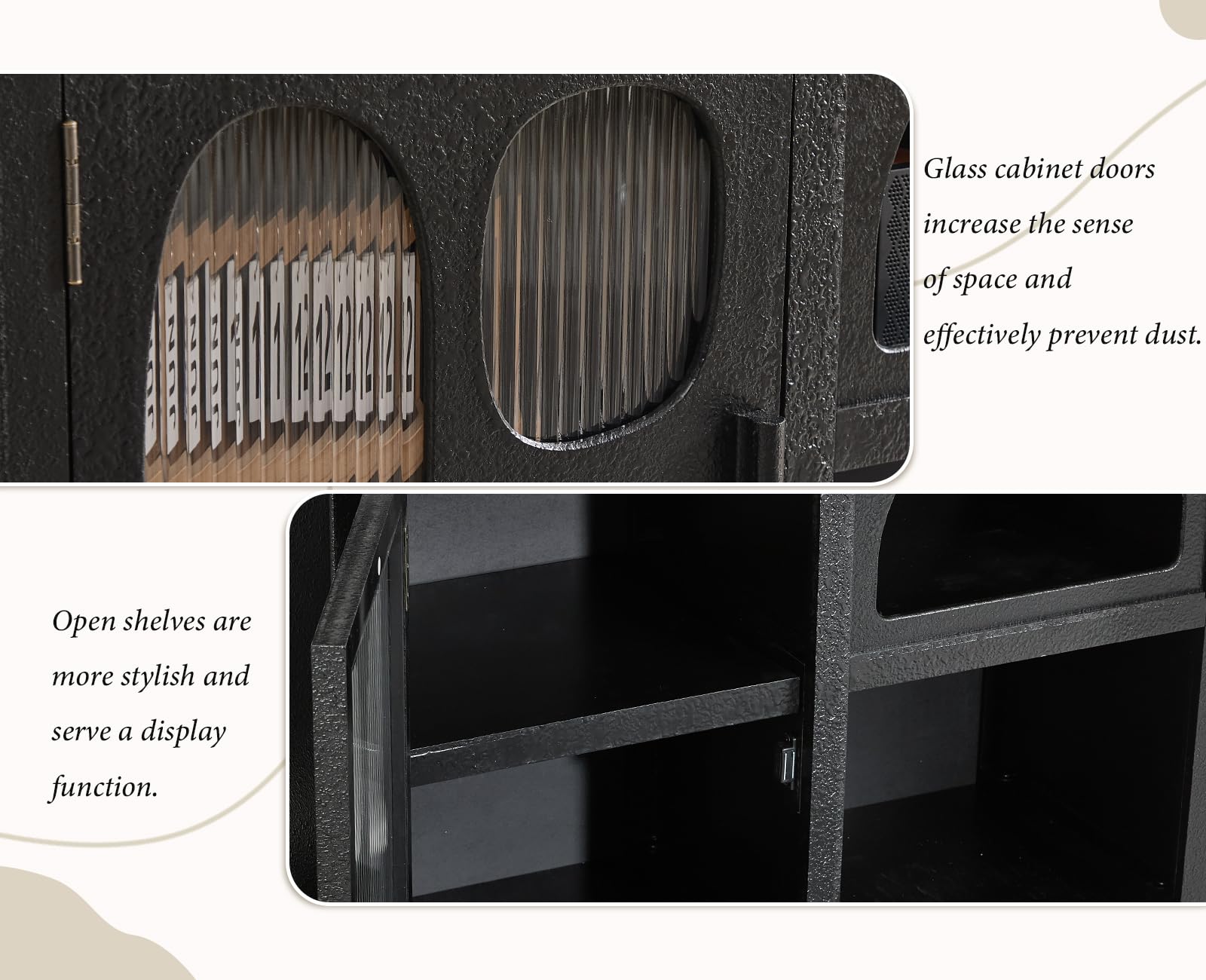 Ya-Home Armario Bajo de Almacenamiento Interior y Exterior 35X80X68cm, Aparador de Madera con 1 Puertas y 3 Comparticiónes Salon/Cocina/Dormitorio,Negro