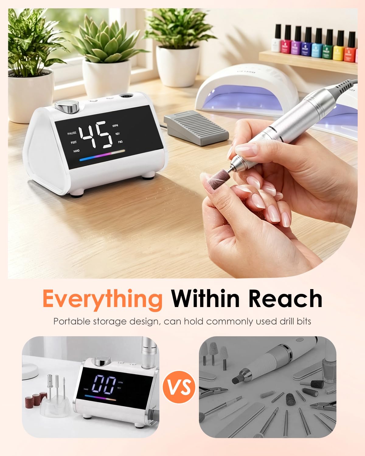 CozyZen Elektrische Nagelfräsmaschine mit LCD, Profi Nagelfeile kabelgebunden