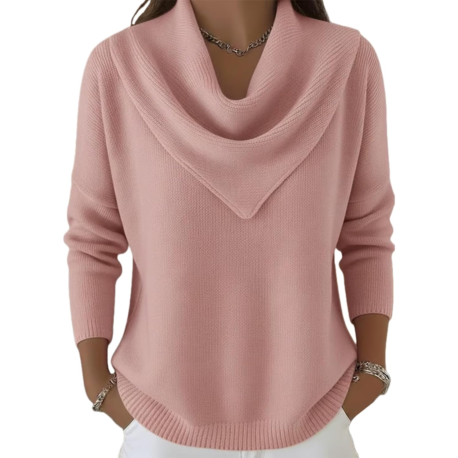 2026 Triangle Neck Sweater for Women Cowl Neck Sweater Cozy Cashmere Knitted Casual Clothes Pullover