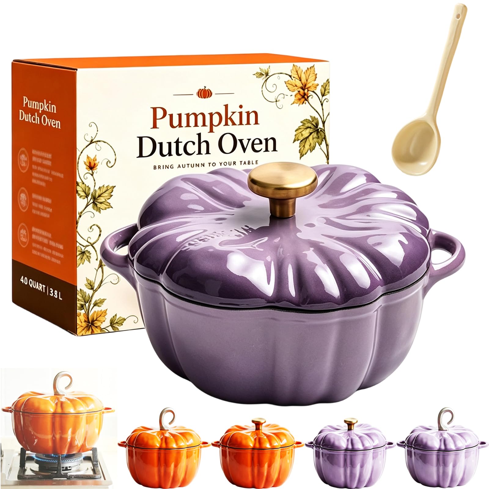 7.87 Inch Pumpkin Dutch Oven Ceramic Pot with Lid for Stew (1PC-B-16CM)
