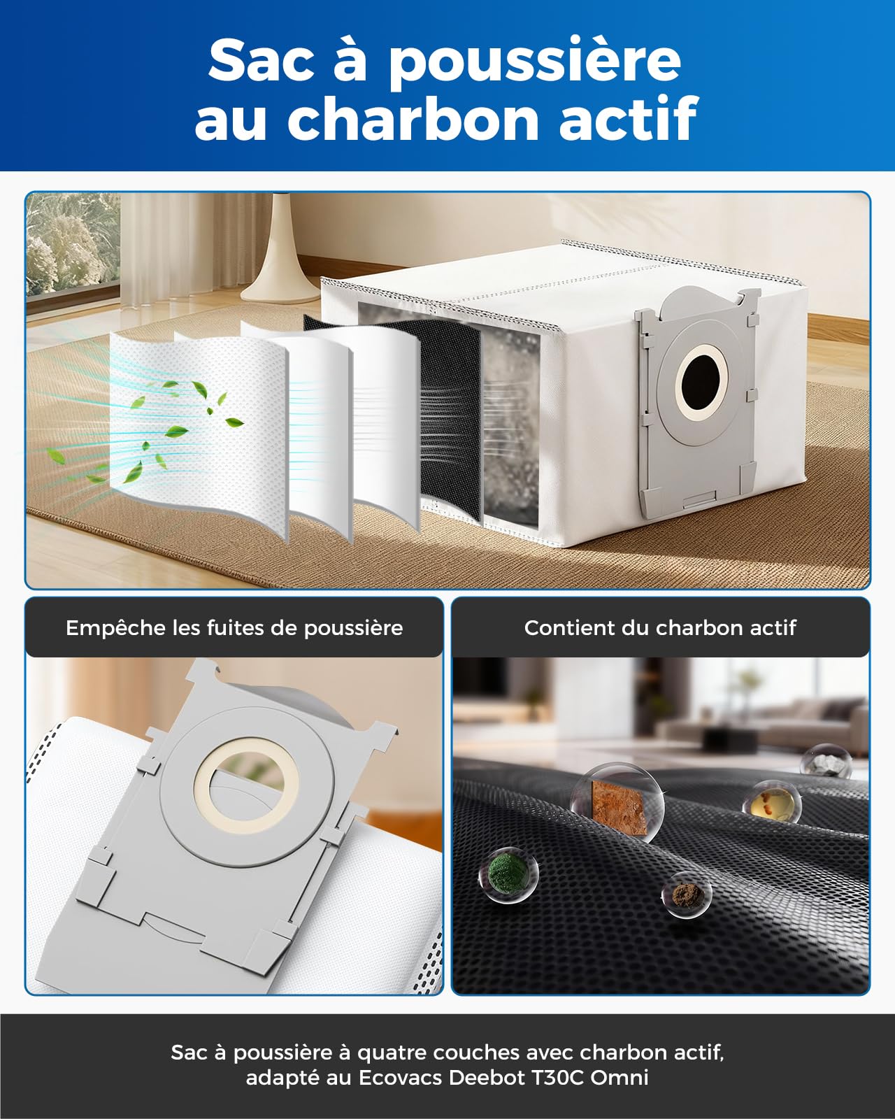 T50 OMNI Gen3 Accessoires pour Ecovacs Deebot T50 PRO OMNI Gen3/T30C Omni/T30C Omni Gen2,27 Pièces:1 Brosse Principale,6 Brosses Latérales,6 Sacs à Poussière,4 Filtres HEPA,8 Lingettes de Nettoyage