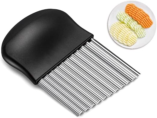 FLOXIT Stainless Steel Potato Crinkle Cutter Knife Fork Slicing Helper Vegetable Wavy Multi-Function Chopper Knife, Safe P...