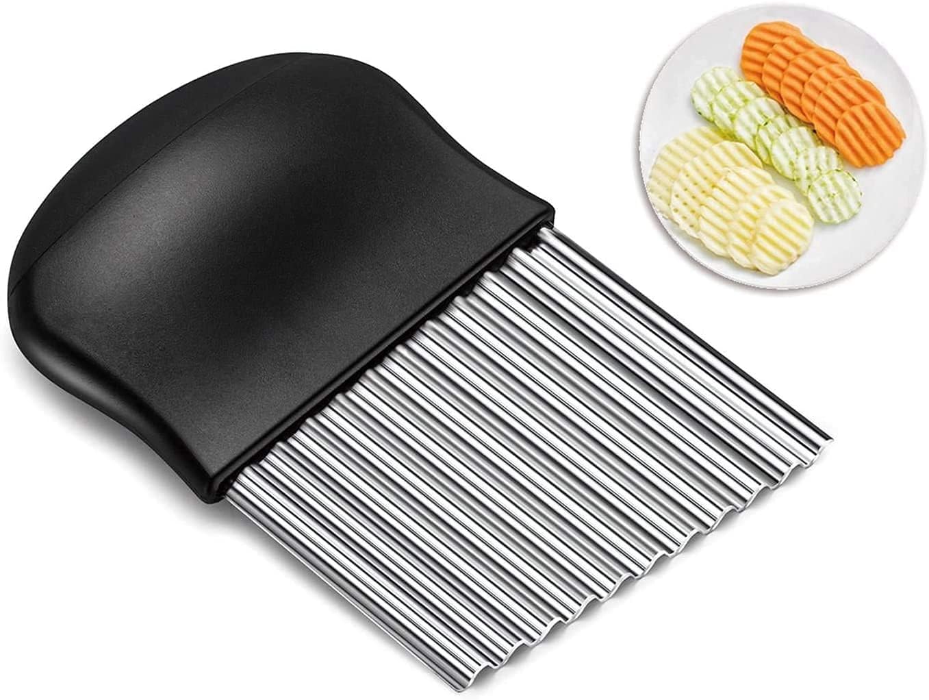 FLOXIT Stainless Steel Potato Crinkle Cutter Knife Fork Slicing Helper Vegetable Wavy Multi-Function Chopper Knife, Safe P...