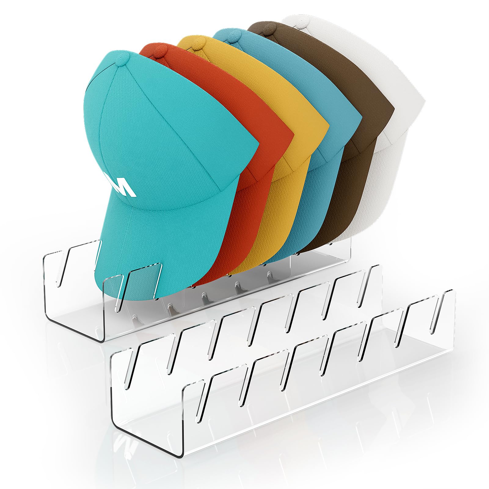GoMaihe Hat Organizer for Baseball Caps: 4-pack Acrylic Hat Display Stand for Closet - Clear Cap Storage Holder for Ball Cap, Golf Cap, Trucker Hat - Install-free | Easy Grab | Minimalist